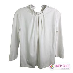 J. McLaughlin Women's Pleated Front Long Sleeve Blouse Cream Crewneck Sz XS